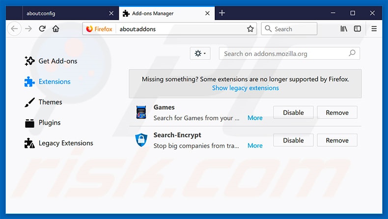 Removing search.hinstantgamesnow.com related Mozilla Firefox extensions