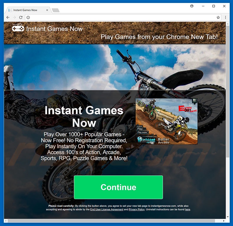 Website used to promote Instant Games Now browser hijacker