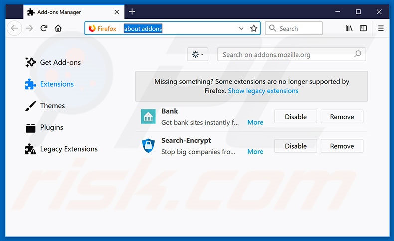 Removing search.hmybanklogin.com related Mozilla Firefox extensions