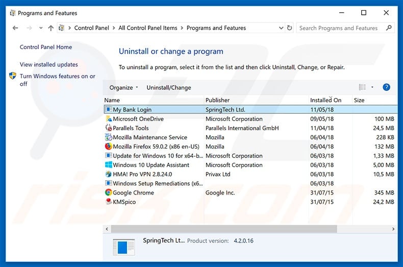 search.hmybanklogin.com browser hijacker uninstall via Control Panel