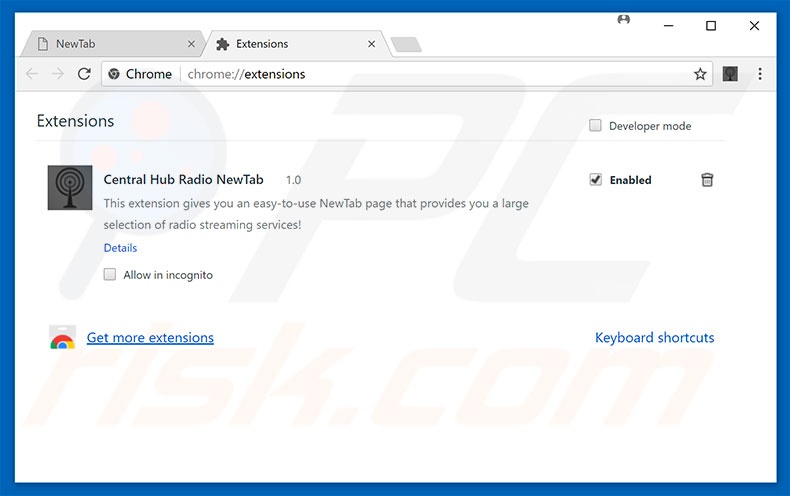 Removing home.centralhubradio.com related Google Chrome extensions