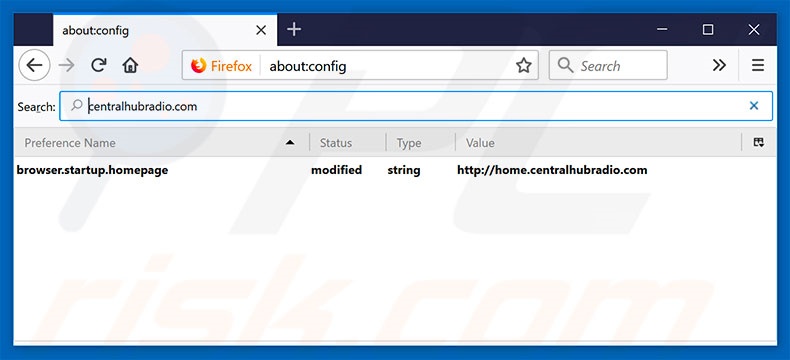 Removing home.centralhubradio.com from Mozilla Firefox default search engine