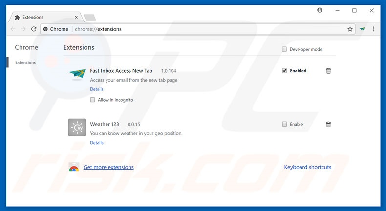 Removing home.fastinboxaccess.com related Google Chrome extensions