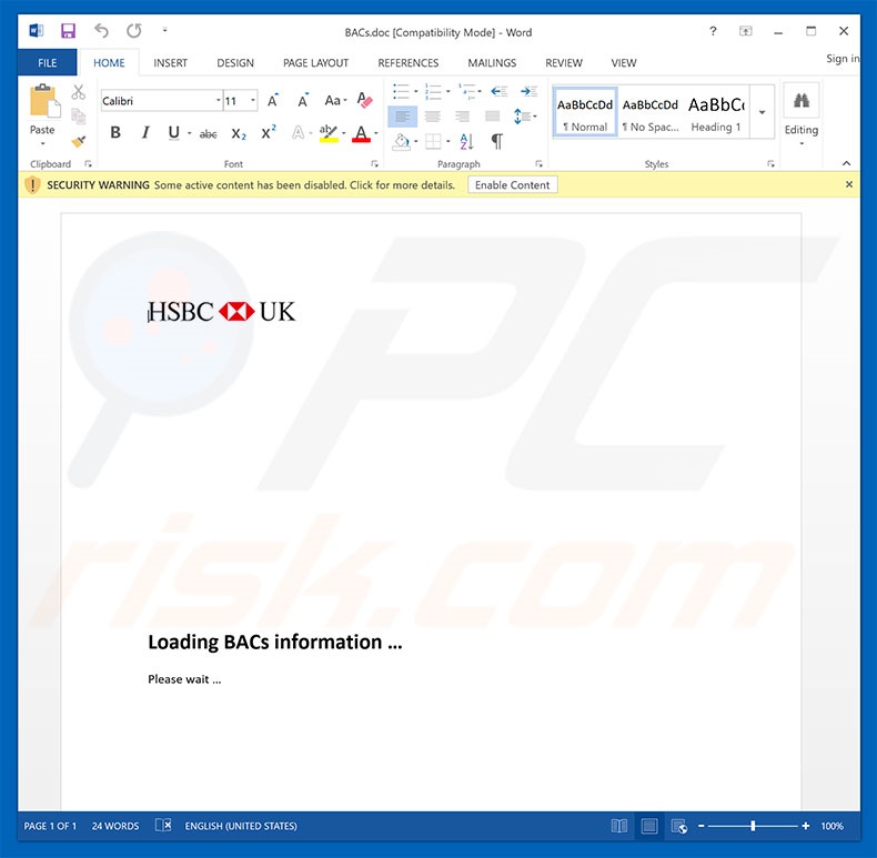 Malicious attachment distributed through HSBC Email Virus spam campaign