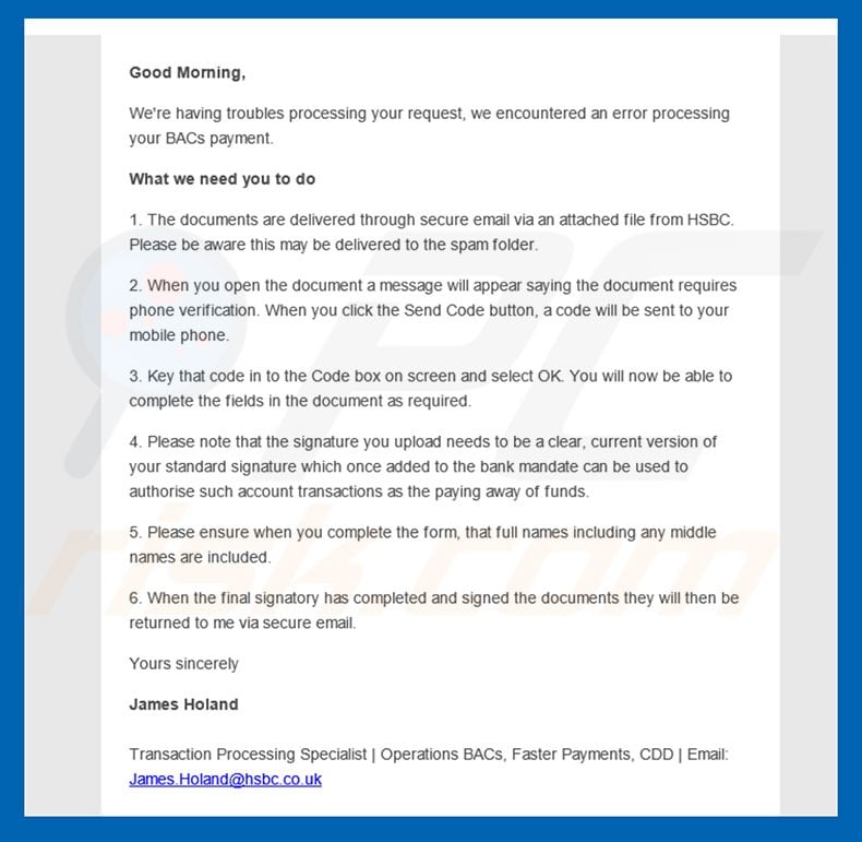 HSBC Email Virus malware