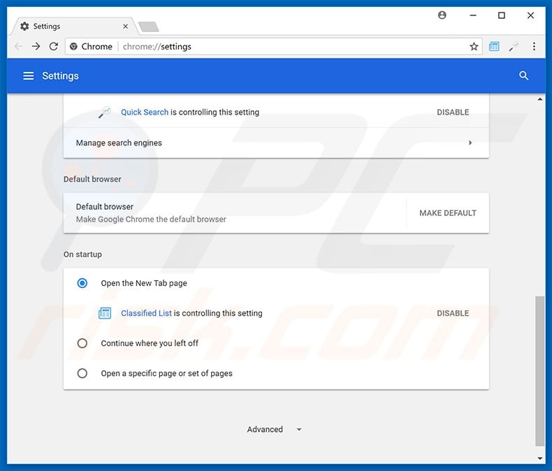 Removing search.hthecalendar.co from Google Chrome homepage