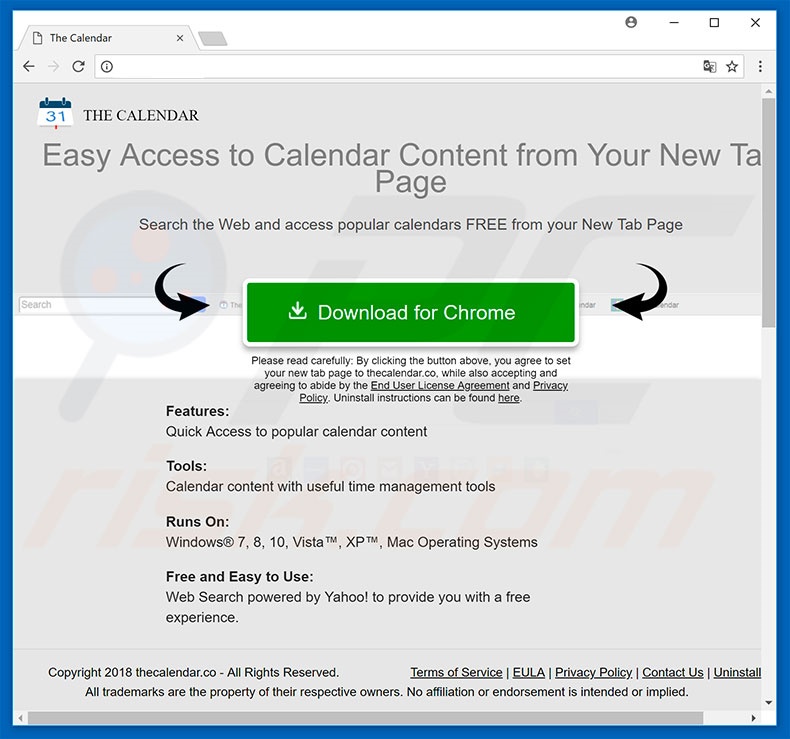 Website used to promote The Calendar browser hijacker