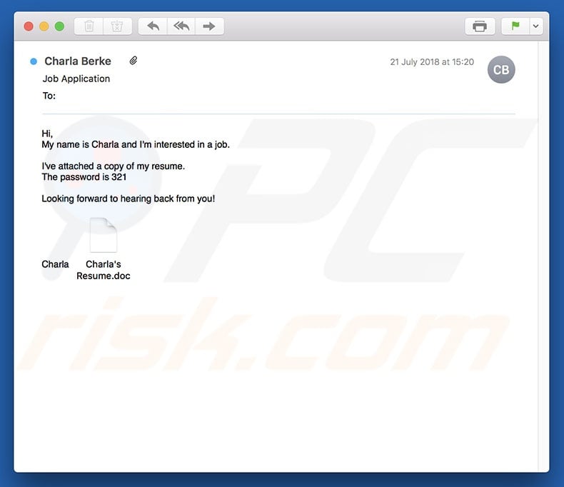 Job Applications Email Virus malware