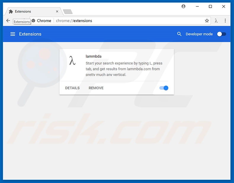 Removing lammbda.com related Google Chrome extensions