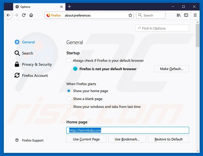 Removing lammbda.com from Mozilla Firefox homepage