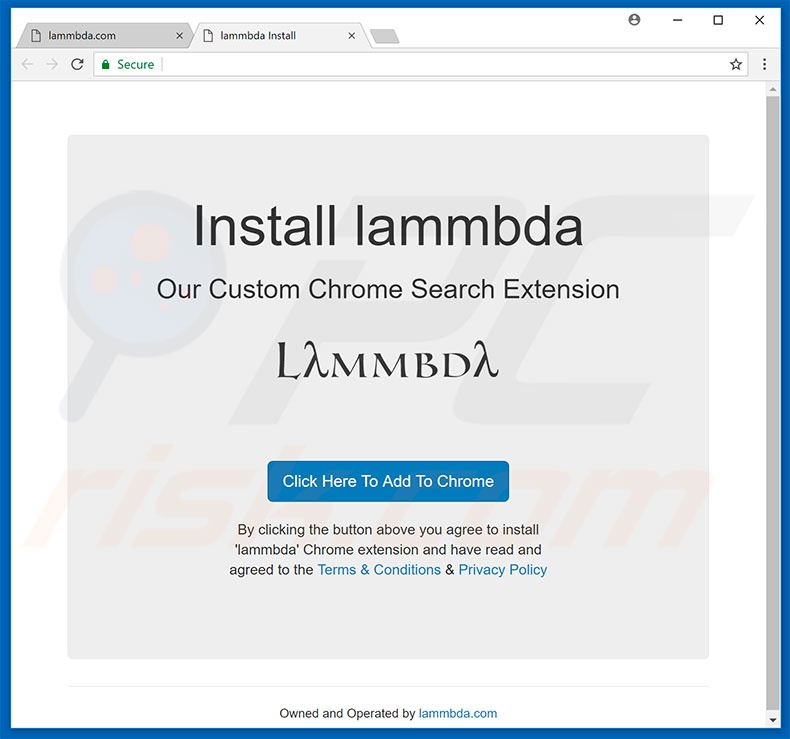 Website used to promote lammbda browser hijacker
