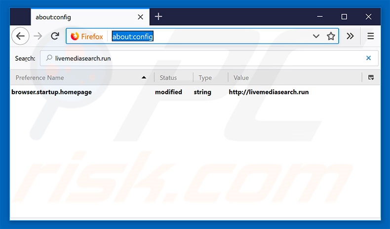 Removing livemediasearch.run from Mozilla Firefox default search engine