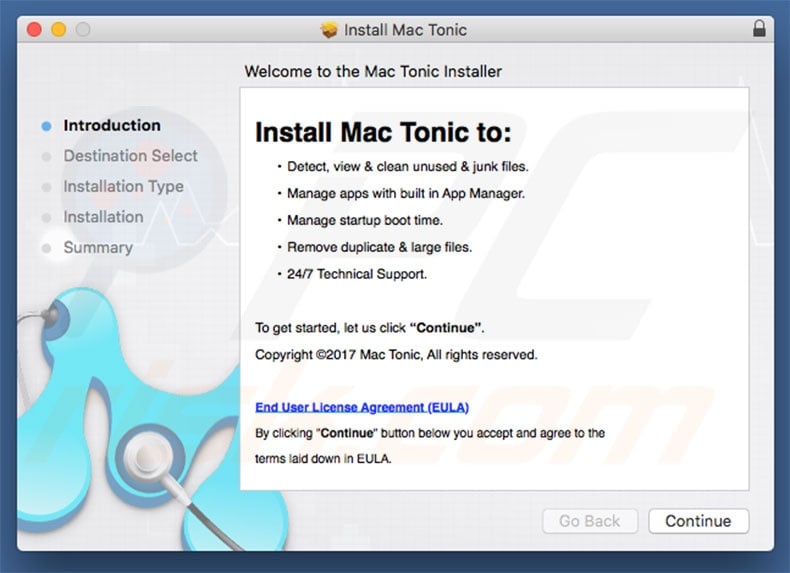 Delusive installer used to promote Mac Tonic