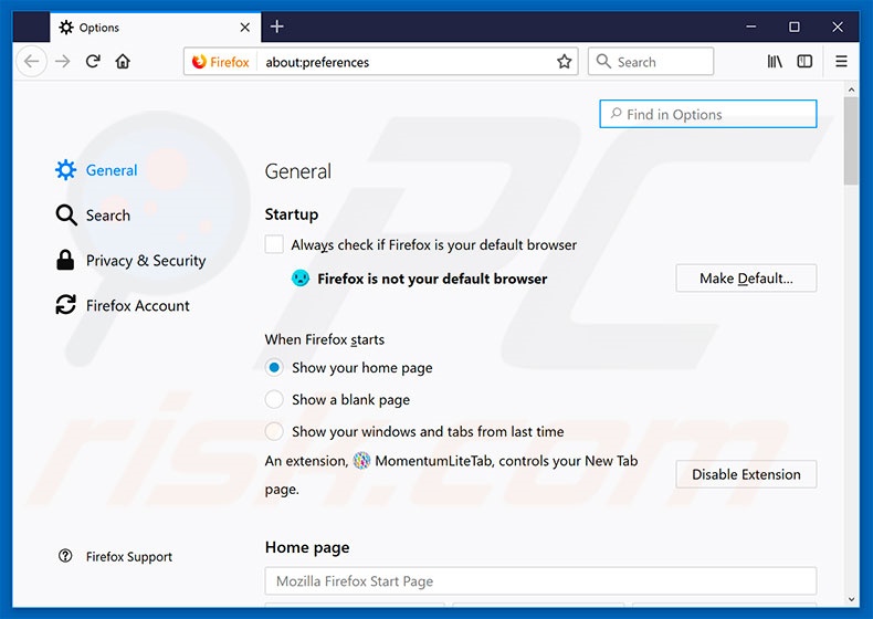Removing search.momentumlite.com from Mozilla Firefox homepage
