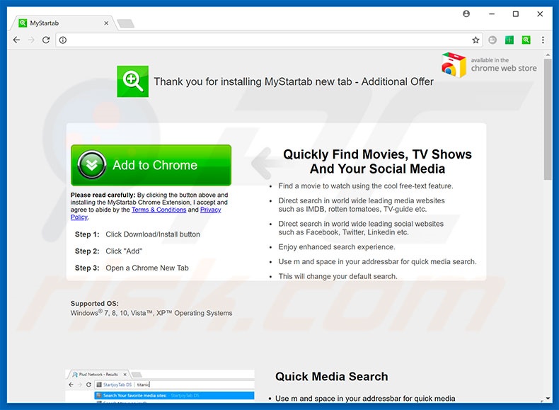 Website used to promote MyStarTab browser hijacker