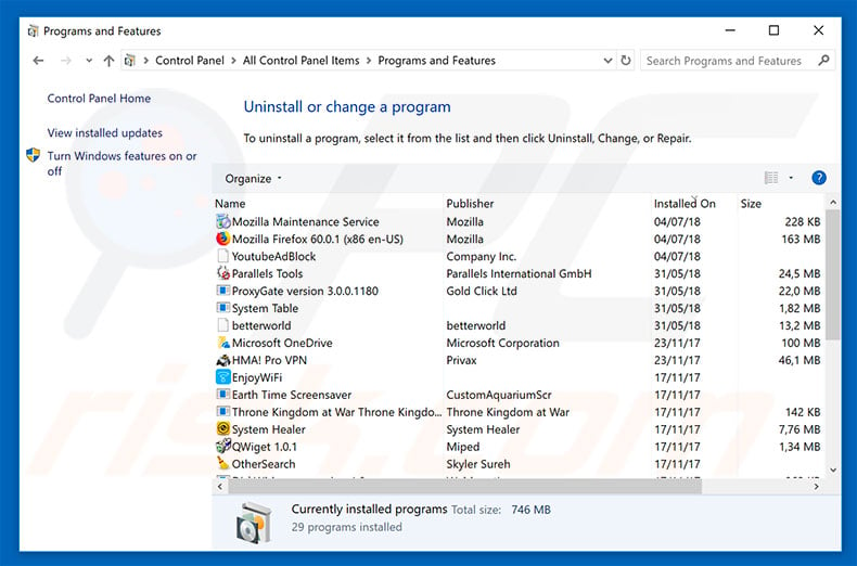 n0rm.site adware uninstall via Control Panel