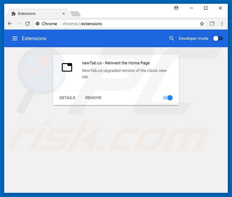 Removing newtab.co related Google Chrome extensions
