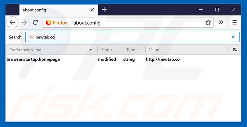 Removing newtab.co from Mozilla Firefox default search engine