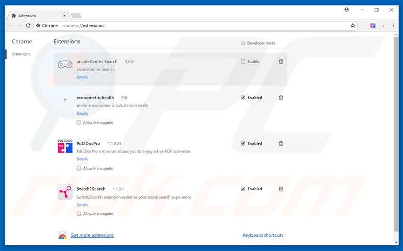 Removing pdf2docpro.com related Google Chrome extensions