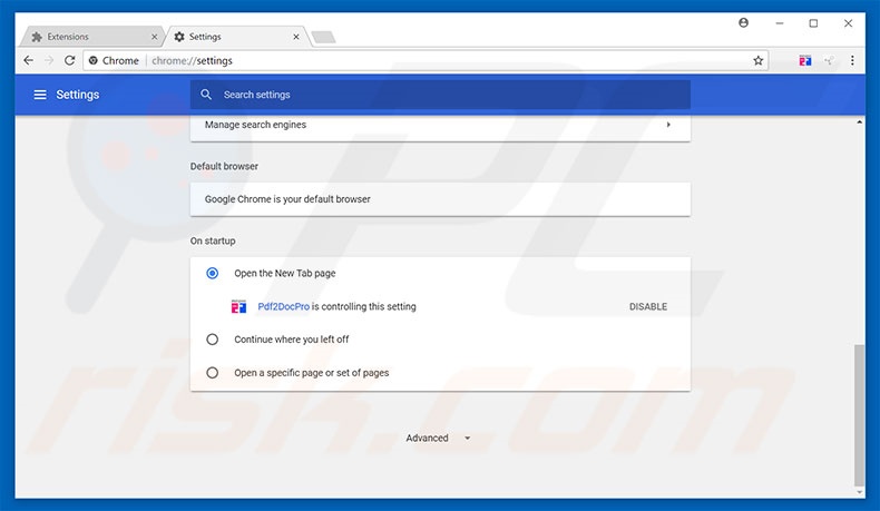 Removing pdf2docpro.com from Google Chrome homepage