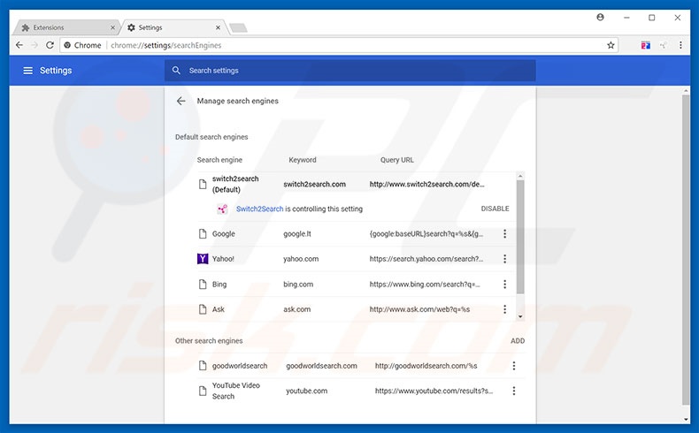 Removing pdf2docpro.com from Google Chrome default search engine