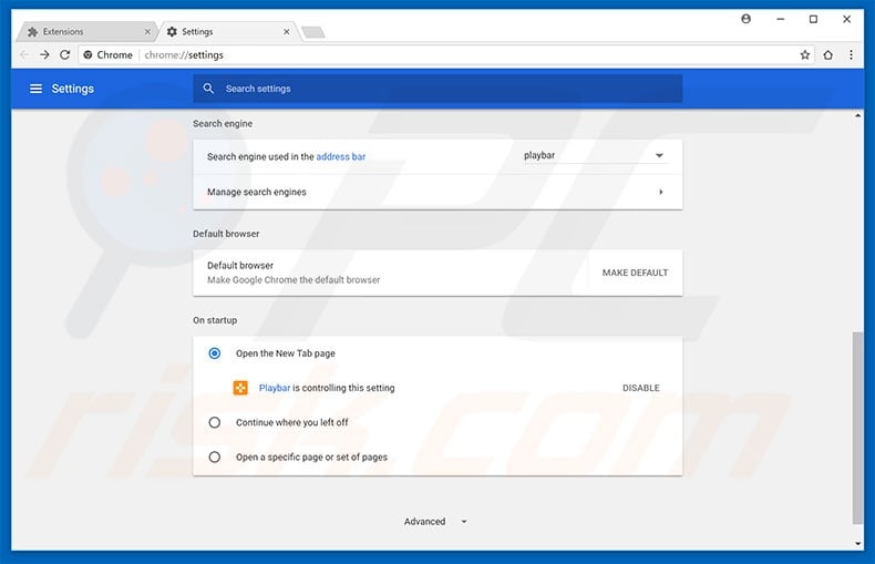 Removing playbar.biz from Google Chrome homepage