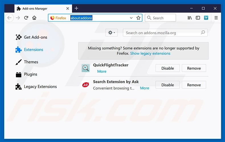 Removing hp.myway.com related Mozilla Firefox extensions