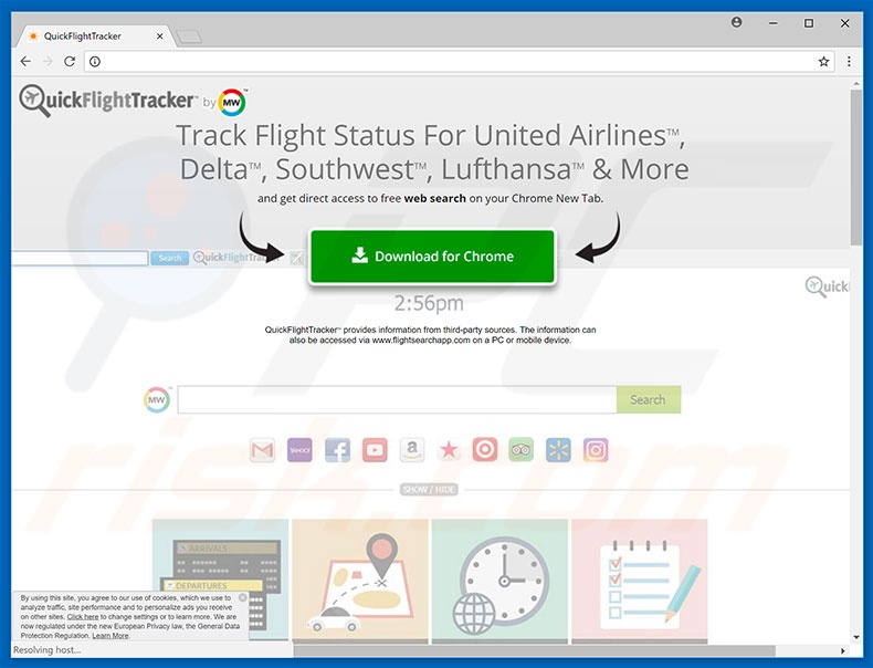 Website used to promote QuickFlightTracker browser hijacker