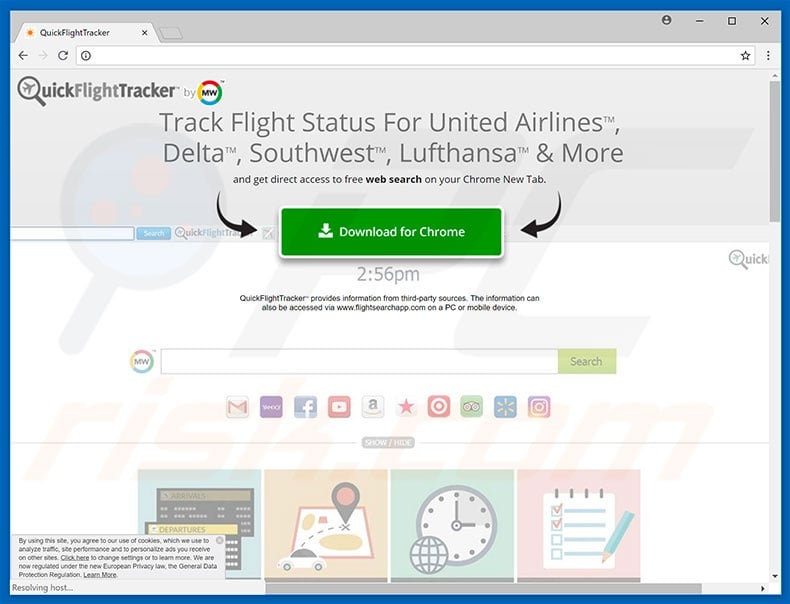 Website used to promote QuickFlightTracker browser hijacker