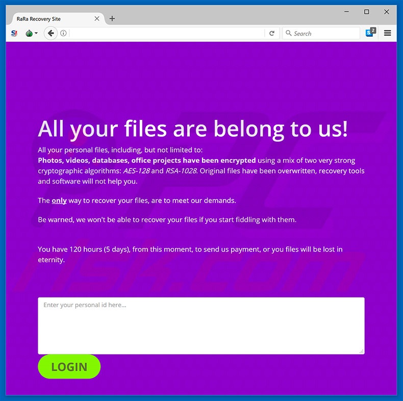 RaRansomware website