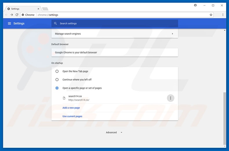 Removing search14.co from Google Chrome homepage