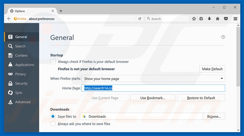 Removing search14.co from Mozilla Firefox homepage