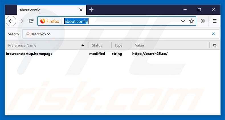 Removing search25.co from Mozilla Firefox default search engine
