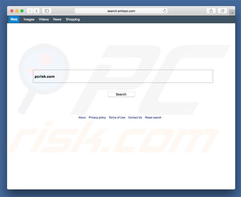 search.anilopo.com browser hijacker on a Mac computer
