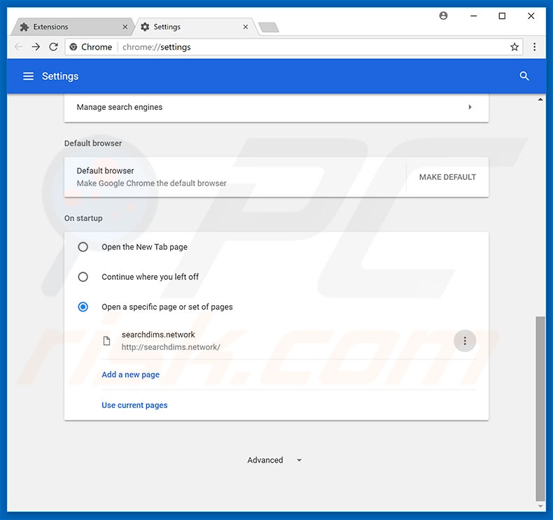 Removing searchdims.network from Google Chrome homepage