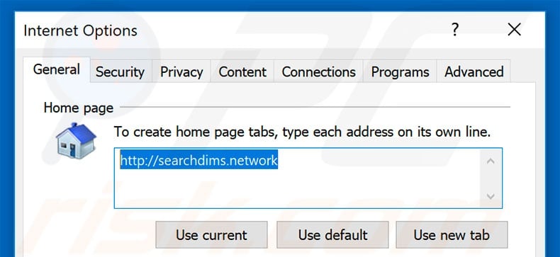 Removing searchdims.network from Internet Explorer homepage