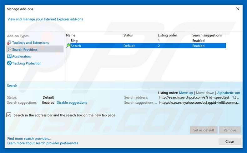 Removing searchdims.network from Internet Explorer default search engine