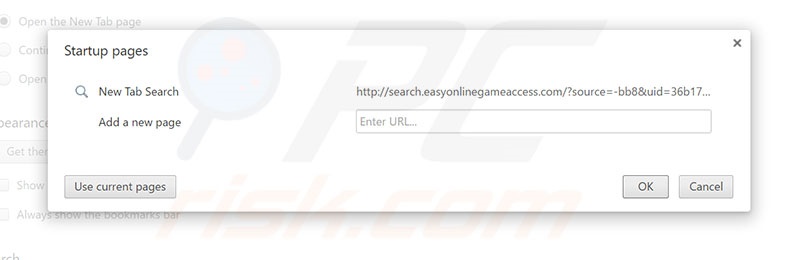 Removing search.easyonlinegameaccess.com from Google Chrome homepage