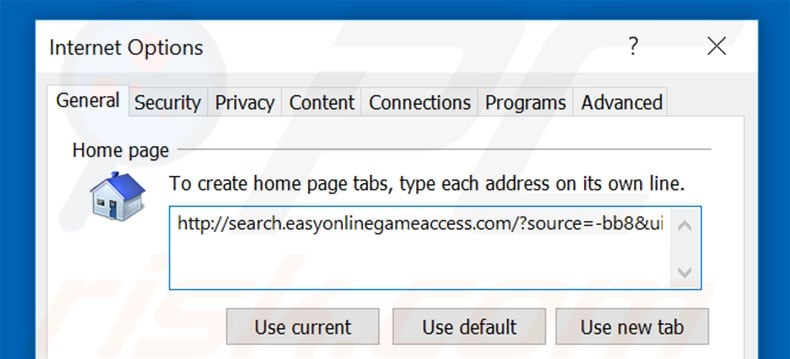 Removing search.easyonlinegameaccess.com from Internet Explorer homepage