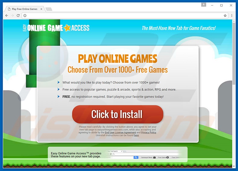 Website used to promote Easy Online Game Access browser hijacker