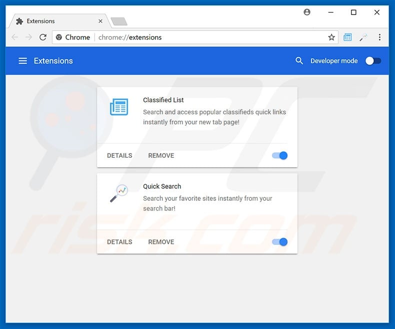 Removing search.hclassifiedlist.net related Google Chrome extensions