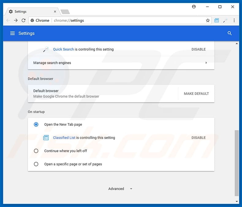 Removing search.hclassifiedlist.net from Google Chrome homepage