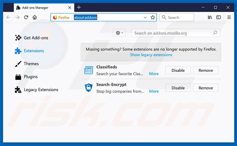 Removing search.hclassifiedlist.net related Mozilla Firefox extensions