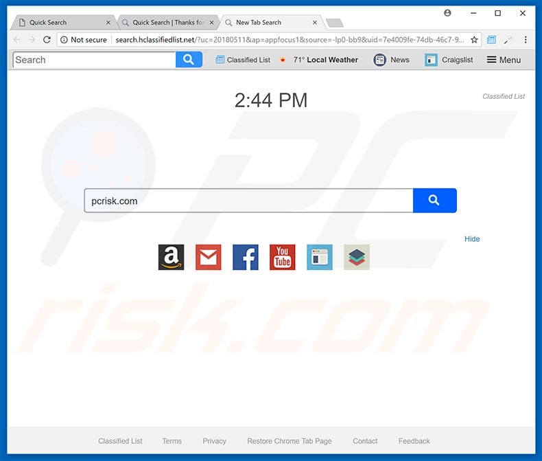search.hclassifiedlist.net browser hijacker