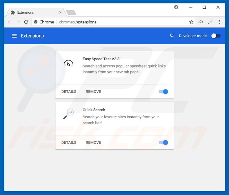 Removing search.heasyspeedtest.co related Google Chrome extensions