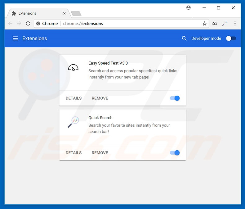 Removing search.heasyspeedtest.co related Google Chrome extensions
