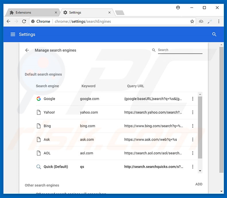Removing search.heasyspeedtest.co from Google Chrome default search engine