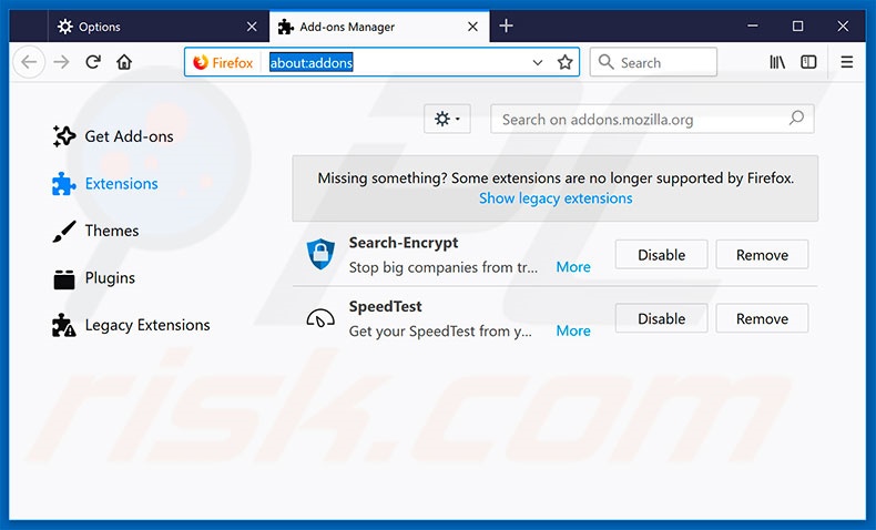 Removing search.heasyspeedtest.co related Mozilla Firefox extensions