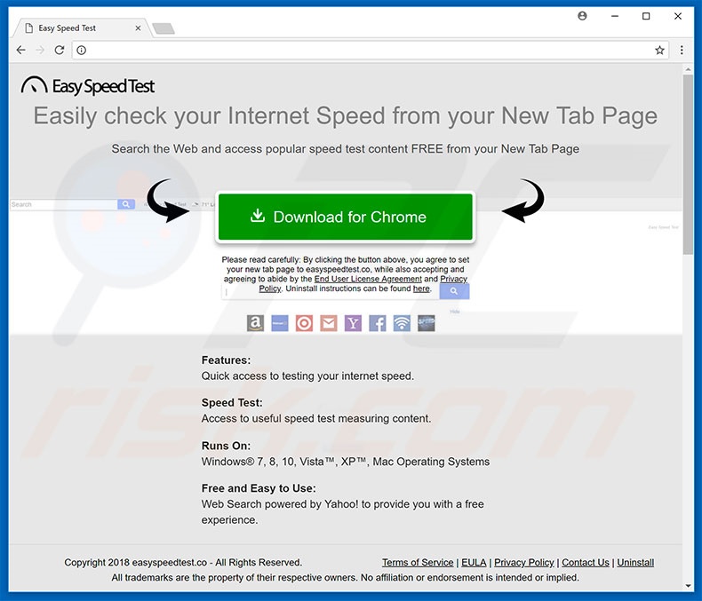Website used to promote Easy Speed Test browser hijacker