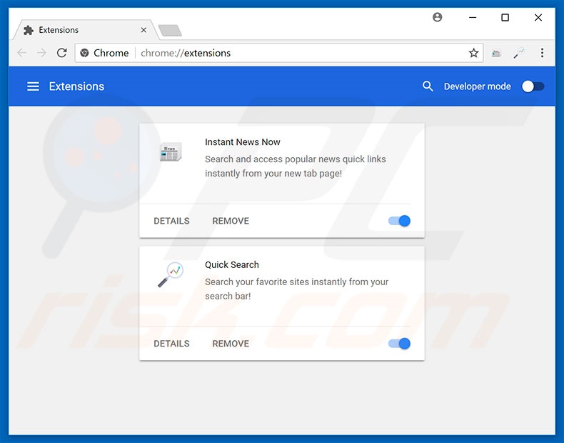 Removing search.hinstantnewsnow.co related Google Chrome extensions